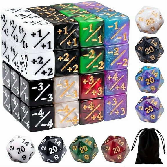 SWAJUJA MTG Counter Dice Set 56 Pieces 8 Colors for MTG TCG, Multicolor Polyhedral Dice for Magic The Gathering