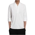thumbnail image 2 of BSDJILFG Mens Linen Shirts , 3/4 Long Sleeve Shirts for Young Men V-Neck Casual Light Weight Tops Rollbacks, 2 of 6