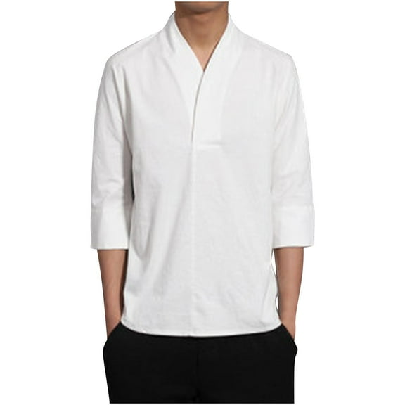 Mlzmgr Plus Size Tops for Men V Neck 3/4 Sleeve Loose Casual Lightweight Solid Color Shirts Tops