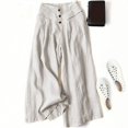 thumbnail image 2 of vigerkar Women's Cotton Linen Culottes Pants Elastic Waist Wide Leg Palazzo Trousers Capri Pant White, S, 2 of 7