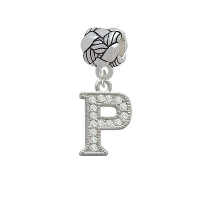Crystal Initial - P - Beaded Border - Woven Rope Charm Bead