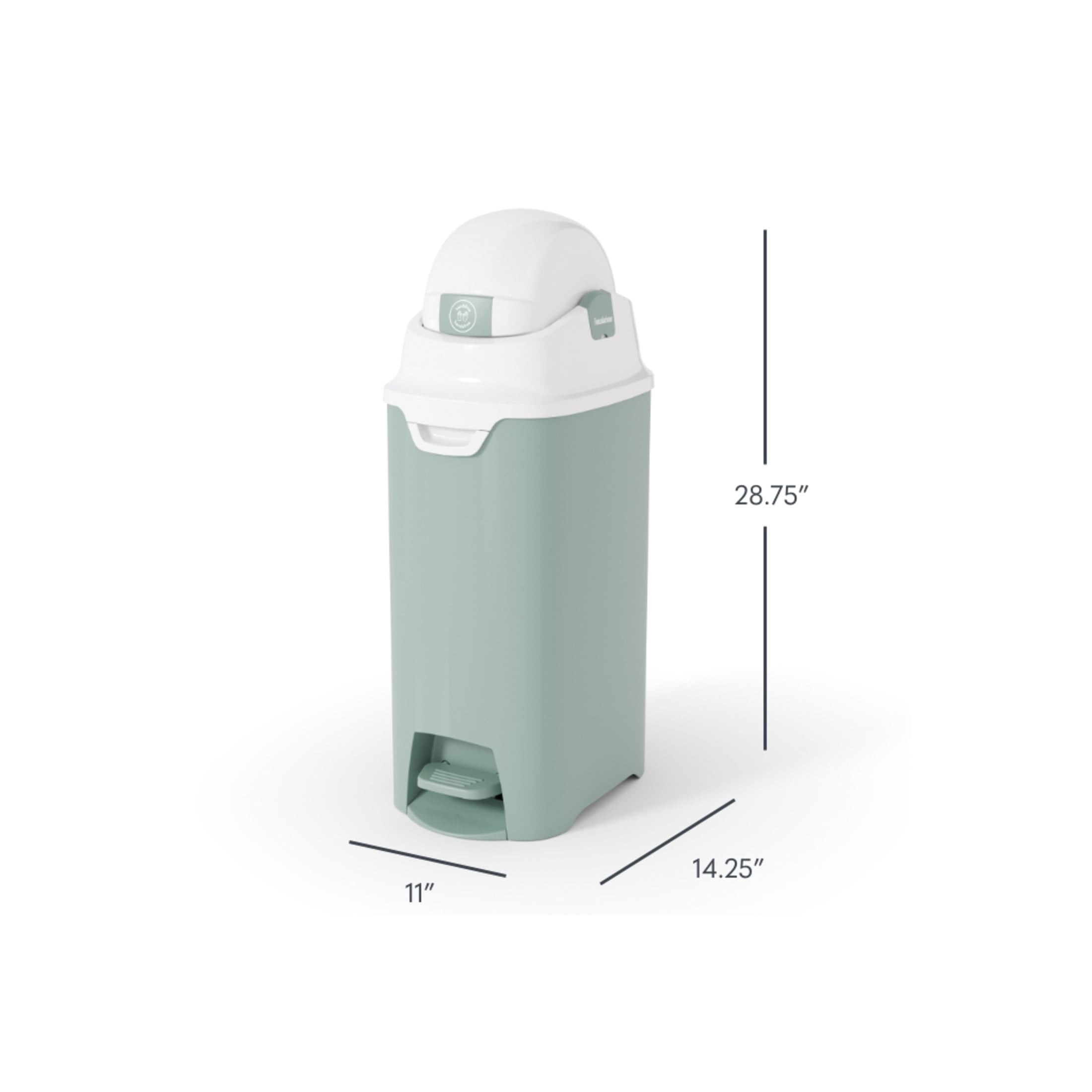 Foundations Hands Free Medium Diaper Pail with Airtight Lid - Durable & Odorless Diaper Disposal, Holds up to 45 Newborn Diapers, Refill With Any Bags - Green