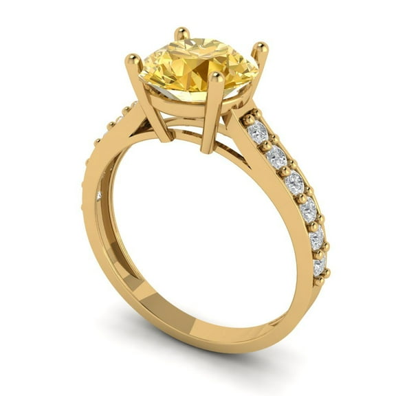 2.3 ct Round Cut Yellow Moissanite Solitaire with Accents Engagement Ring for Women in 14K Yellow Gold
