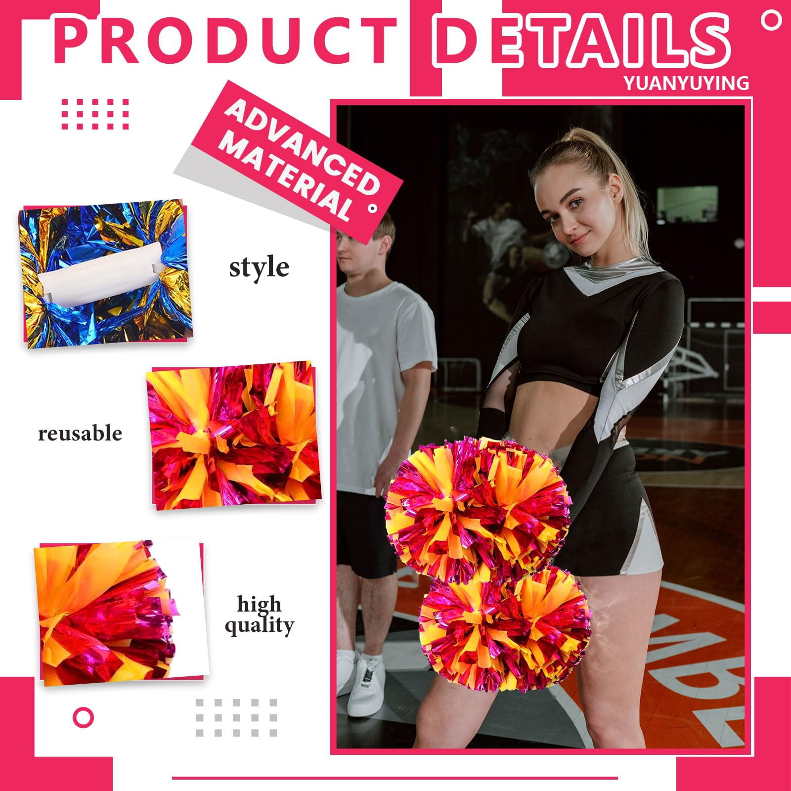 12 Pcs Cheerleading poms,pom poms Cheerleading with Handle Style Cheer Pom Pomsfor Dance, Matches, Team Spirit Sports