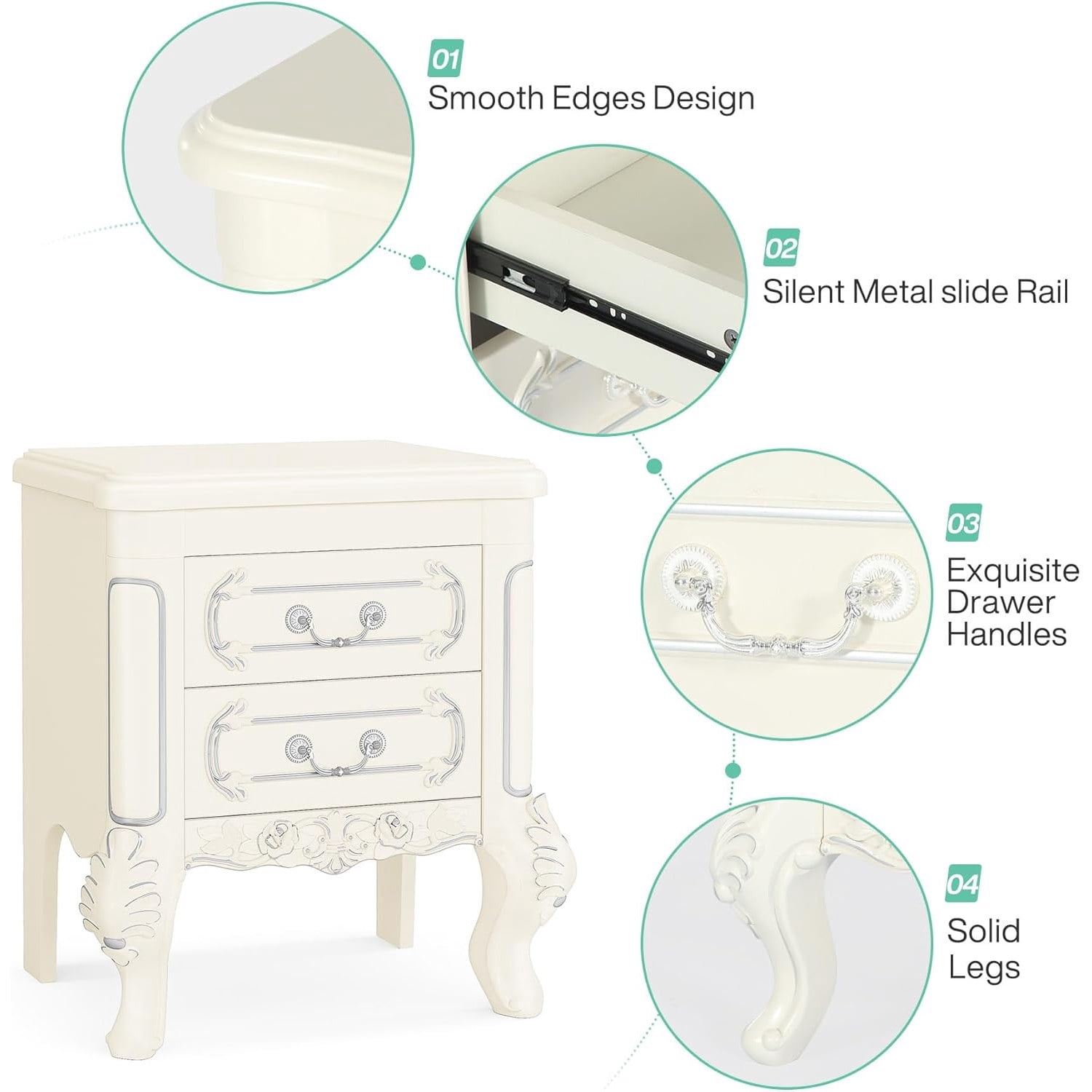 Astoutdoor Bedside Table with 2 Drawers, 28.35 in Length, 17.72 in Width, 9.45 in Height, 35.27 lb