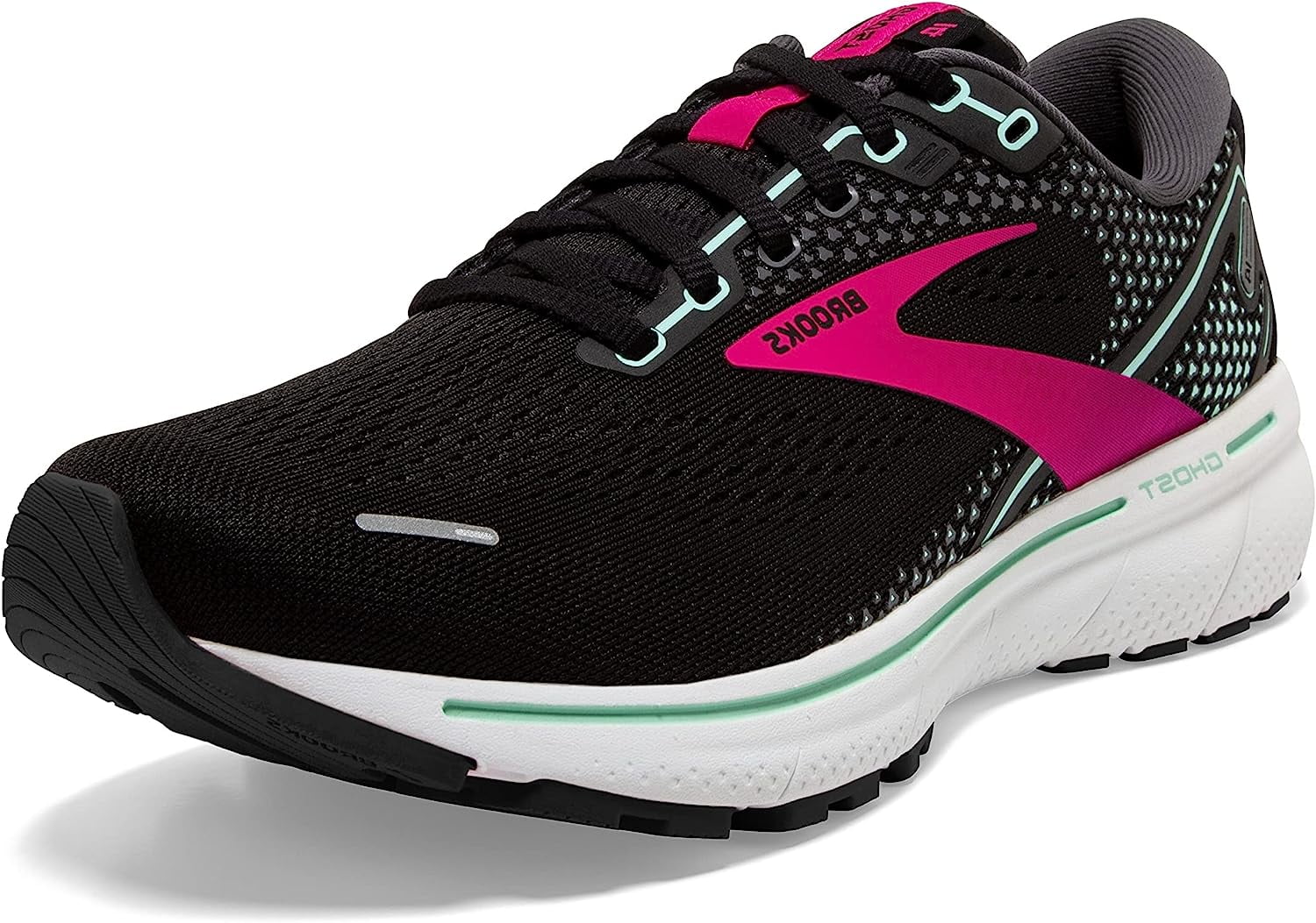 Brooks Ghost 14 Womens Road-Running Shoes - Black/Pink/Yucca - 9 ...