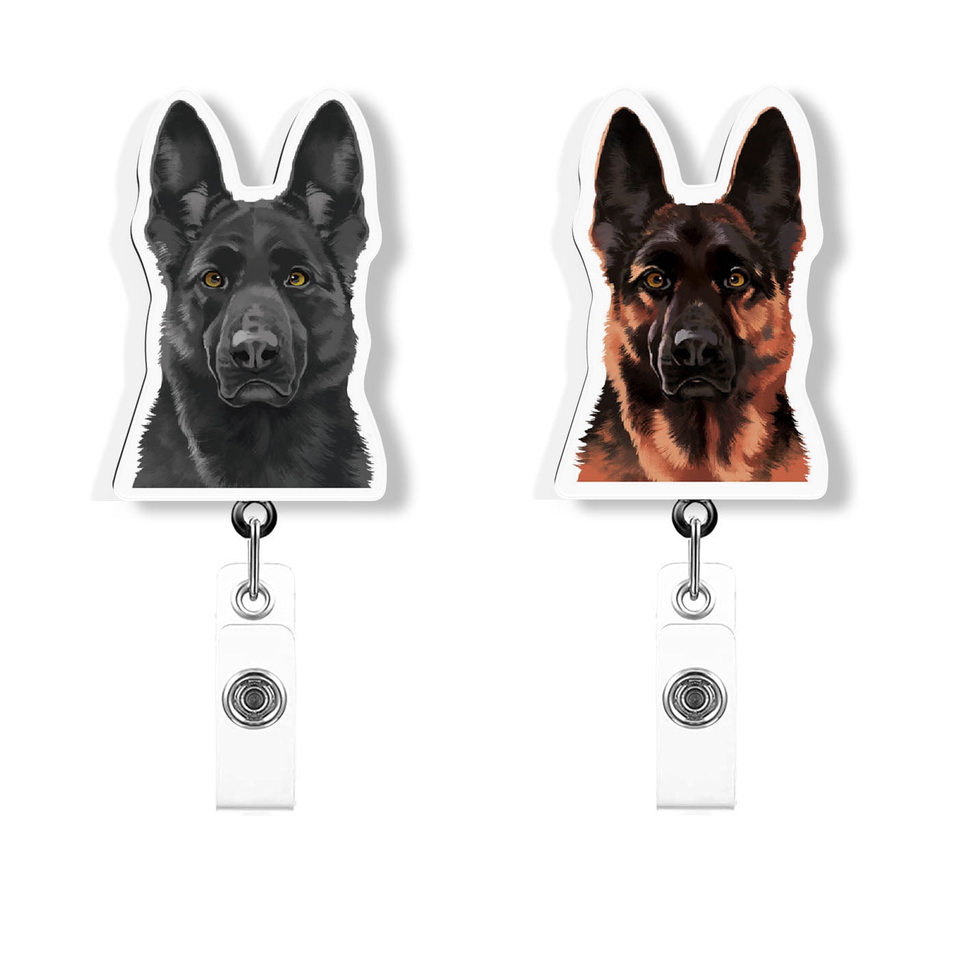 German Shepherd Dog Heart-Shaped Selfie Lanyard Retractable Badge Holder With Clip - Pink Design
