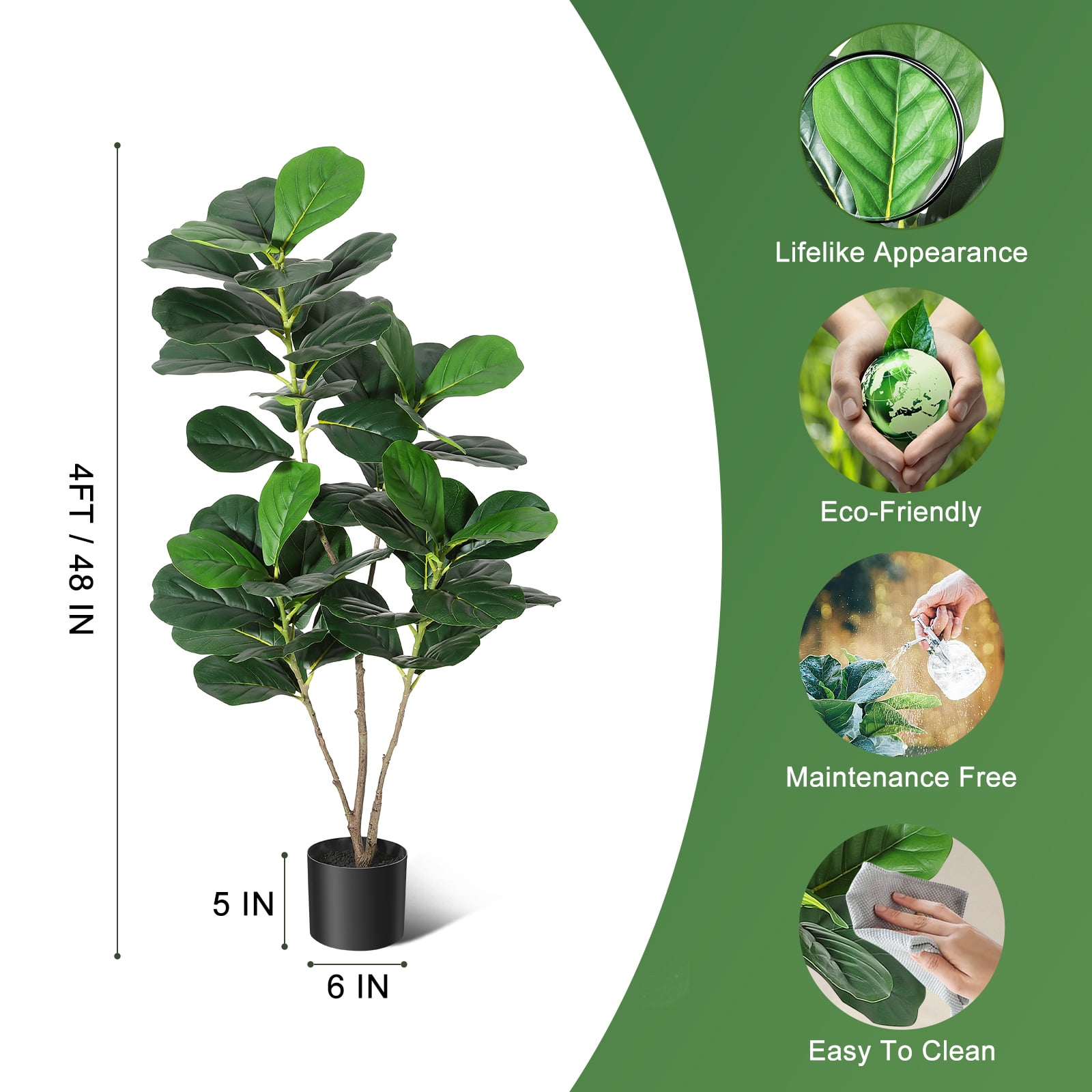 Fiddle Leaf Fig Tree Artificial Plant 4FT Tall Faux Plants Indoor Fake Ficus Lyrata Plant in Pot Artificial Fig Trees for Home Office Store Room Decor Indoor Outdoor Housewarming Gift