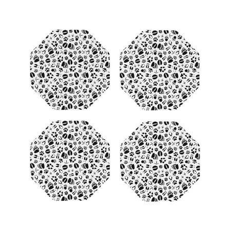 

Junzan Black Footprints Print Coasters for Drinks - Leather Coasters Set of 4 for Coffee Table for Housewarming/Kitchen/Bar/Decor-Octagon