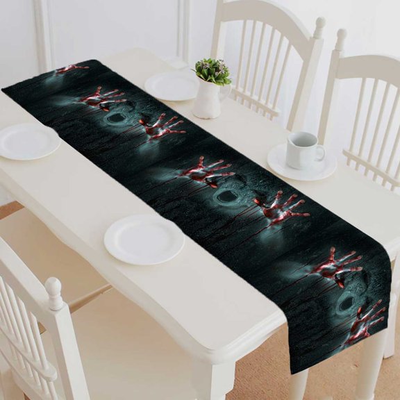 PKQWTM Dark Horror Scene Demon Zombie Hands Cotton and Linen Table Runner Kitchen Dining Room Supplies Size 14x72 Inch