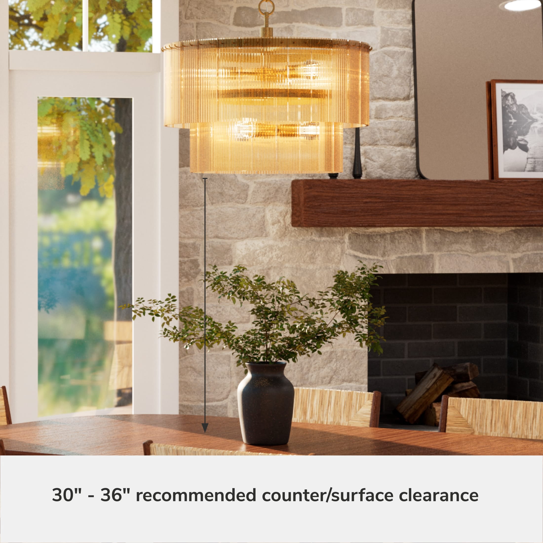 Hunter - Ontario 6-light Luxe Gold, Large Chandelier, Dimmable, Transitional Style, Cylinder Shaped, for Bedrooms, Dining, Living Rooms - 13144