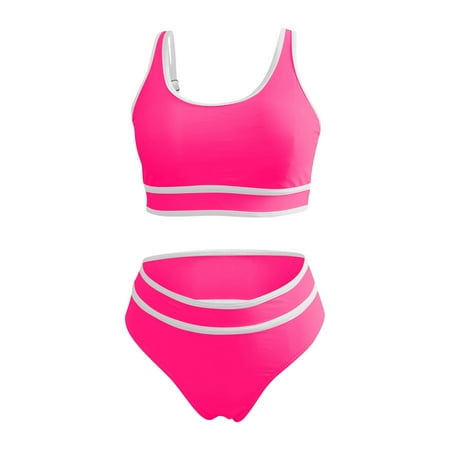 Youyipin Swim Suits For Women 2025 Women S High Waisted Bikini Sets Sporty Two Piece Swimsuits Color Block Cheeky High Cut Bathing Suits Vacation Outfits