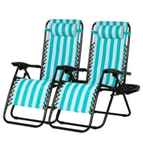 Nazhura Foldable Beach Chair with Pillows -Set of 2, Steel Light Blue Stripes