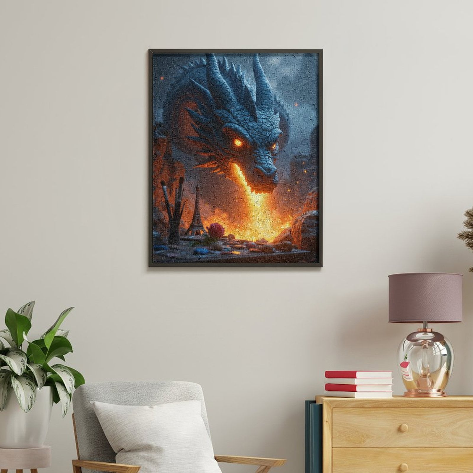 Paint By Numbers Kit for Adults Beginner - Dragon Fiery Breath Art Scene DIY Canvas Painting Kits for Adults, Frameless Paint By Number for Adults for Home Wall Decor 16x20 Inch