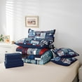 thumbnail image 4 of Kids 7 Pcs Teal Patchwork Bed in a Bag Queen Comforter Set,Ice Hockey Sheet Set for Boys Teens Men,Navy Blue Sports Game Bedding with Comforter,Vintage Geometric Striped Quilt Cover, 4 of 5