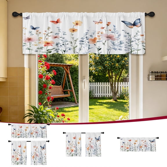 PSVFUJZ Short Curtains,17.7x53.9 In Waterproof Light Filtering Half Printed Kitchen Curtains,Washable Cafe Style Drapes for Home Dining Room and General Daily Use