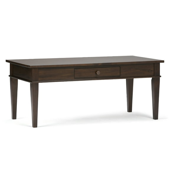 Simpli Home Carlton SOLID WOOD 44 inch Wide Rectangle Transitional Coffee Table in Dark Tobacco Brown