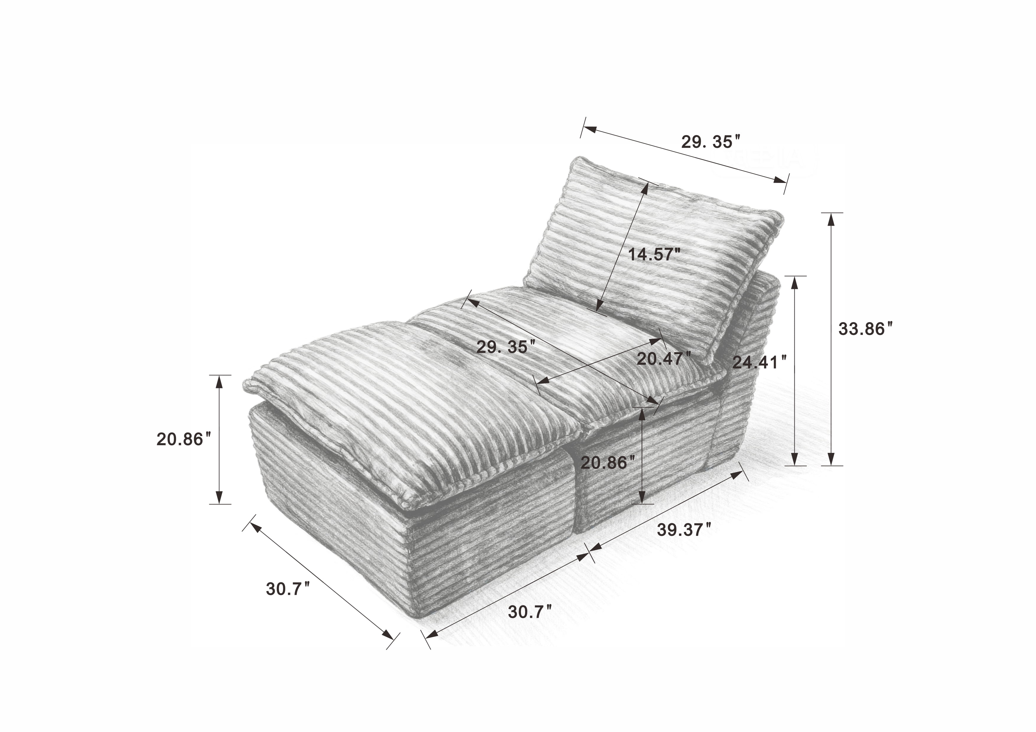 MAYEERTY Modern Modular Corduroy Sofa, White Cloud-Soft Sectional Couch for Apartment