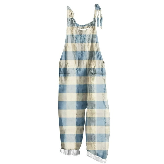 Kaemgyyd Women Summer Sleeveless Jumpsuit Casual Stripes Beach Bib Overalls Loose Spaghetti Strap Wide Leg Romper with Pockets
