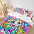 thumbnail image 2 of Erosebridal Cartoon Kawaii Mermaid Queen Duvet Cover Set,Cute Rainbow Coral Starfish Bedding For Girly 3pcs,No Comforter,Reversible, 2 of 6