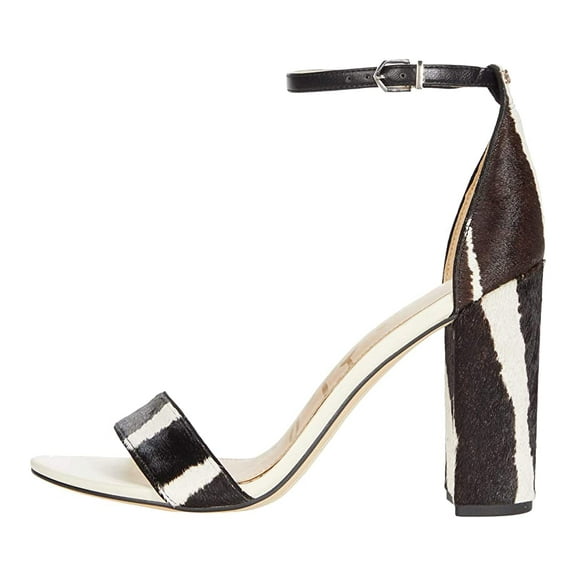 Sam Edelman Yaro Ivory Black Block Heel Ankle Strap Two Piece Open Toe Sandals (Ivory/Black, 10.5)