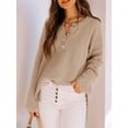 thumbnail image 2 of Women'S Oversized Sweaters Batwing Long Sleeve Loose V Neck Button Henley Tops Pullover Knit Jumper Coffee Color S, 2 of 4