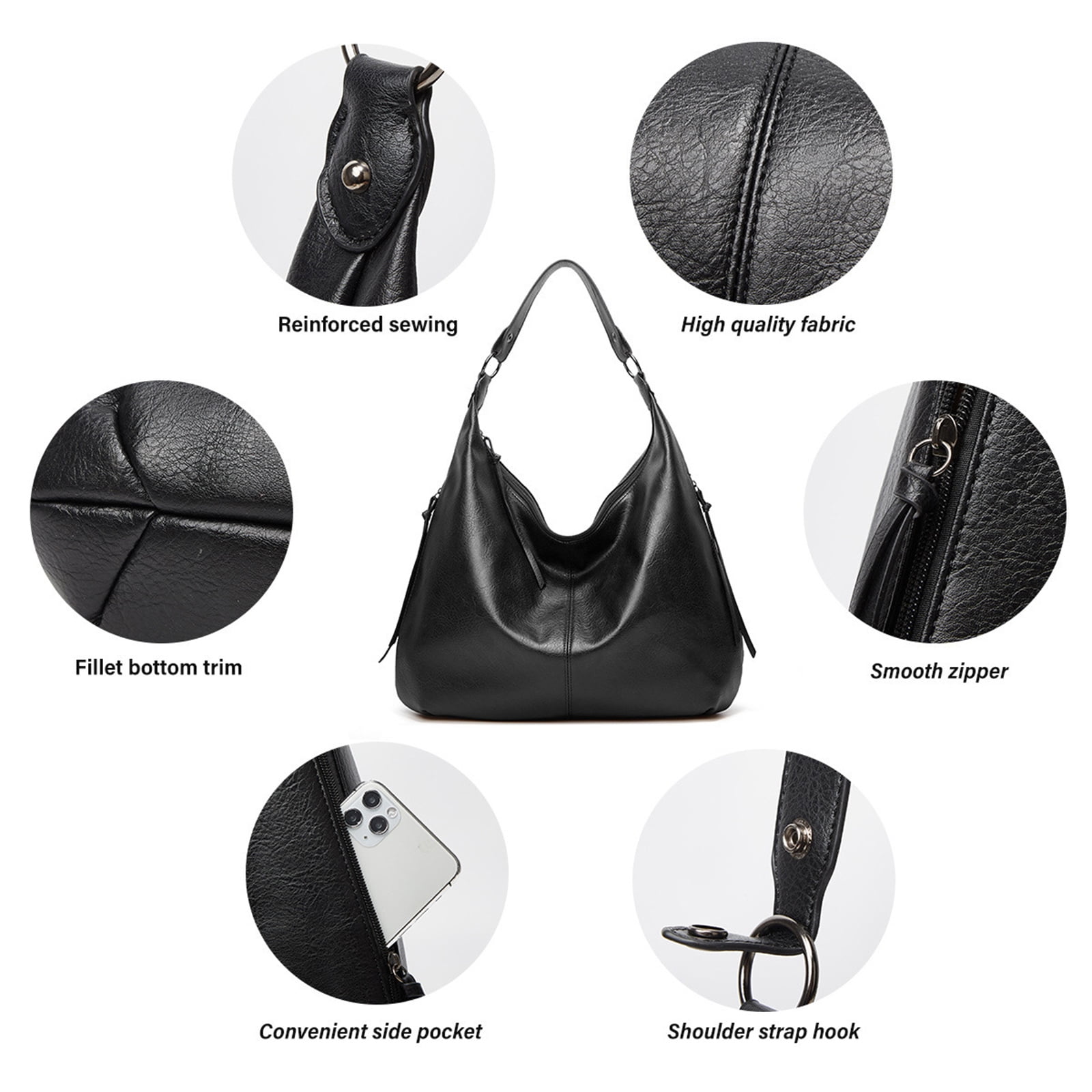 Stylago Slouchy Shoulder Bags Soft Leather Versatile Underarm Handbag Adjustable Button Strap Large Stylish Tote Purses Black