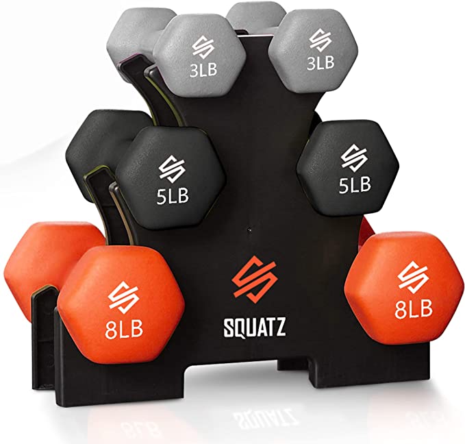 Squatz Dumbbell Weights Set with Stand, 32lbs Neoprene Coated Weights