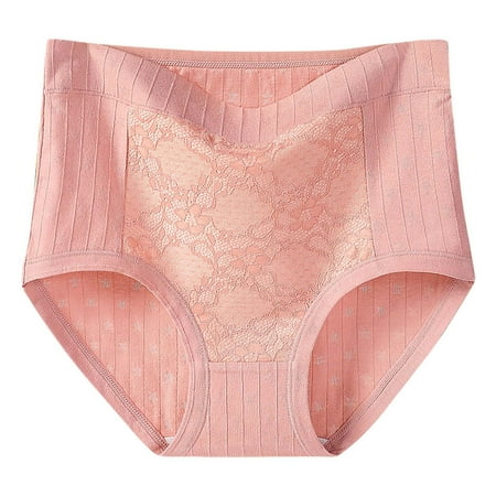 Xunlbb Women s Plus Size Panties  Women s Solid Lace Plus Size XL-6XL Casual High Waisted Cotton Underwear Ladies Soft Full Briefs Panties Soft Breathable Super Stretchy Ladies Briefs (Hot Pink 5XL)