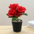 thumbnail image 1 of Artificial Potted Rose Wide Application Easy Care Beautiful Table Artificial Pot Flower Ornament, 1 of 4