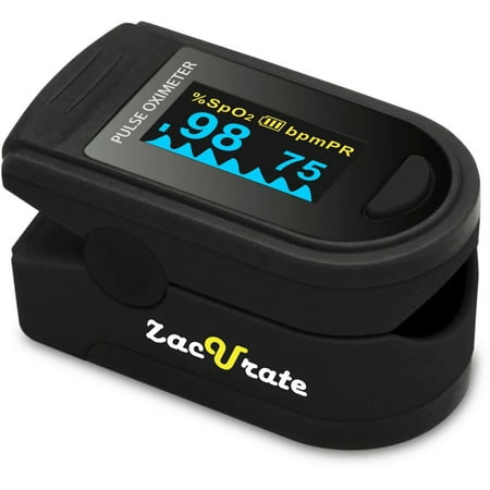 Pulse Oximeter Probe - Zacurate Pro Series 500D Deluxe Fingertip Pulse Oximeter Blood Oxygen Saturation Monitor with silicon cover, batteries and lanyard (Mystic Black)
