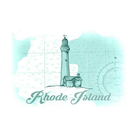 - Rhode Island - Lighthouse - Teal - Coastal Icon Print Wall Art By Lantern Press
