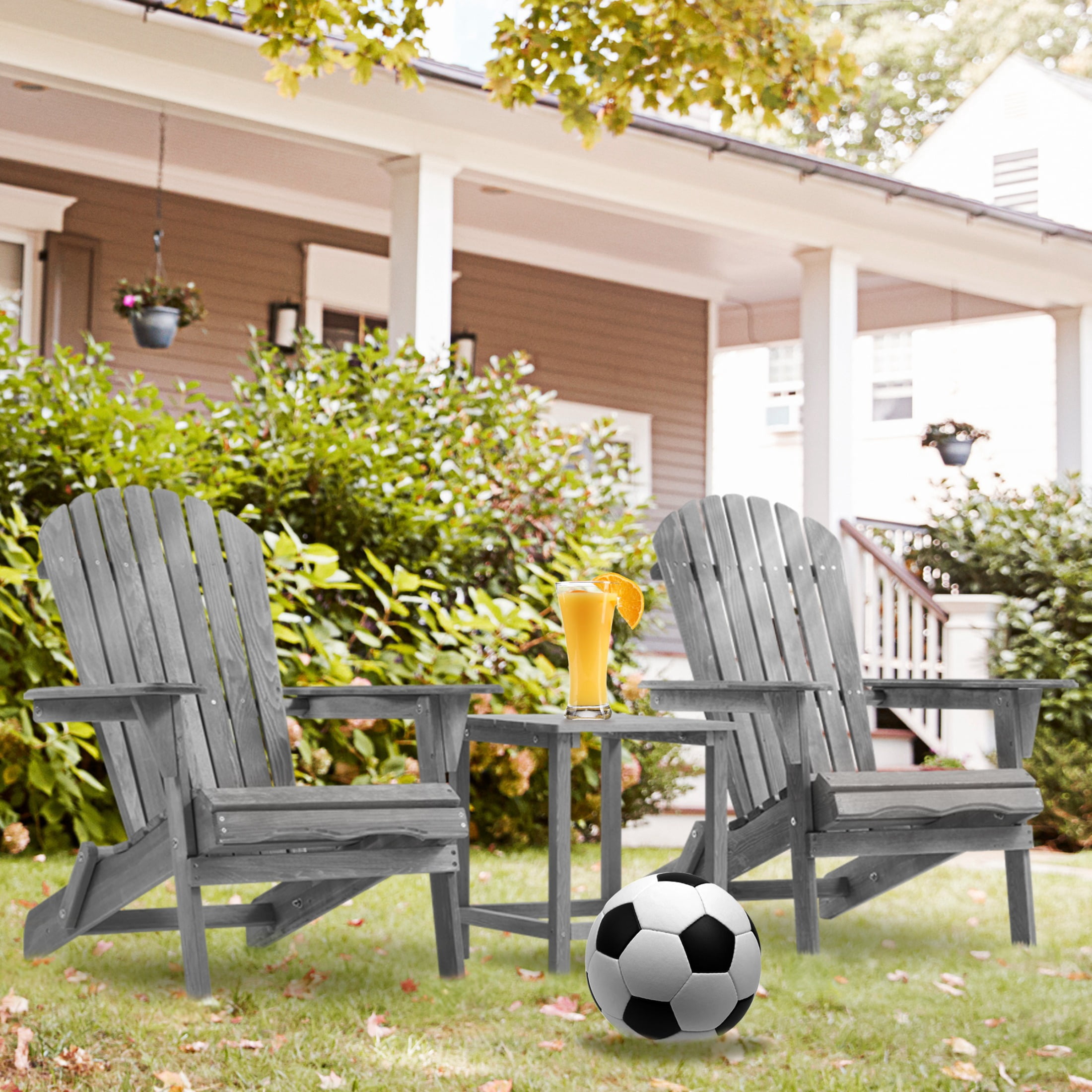 JXXRZ Wooden Folding Adirondack Chairs – Solid Cedar Outdoor Patio Garden Lounge,Grey (Set of 2)