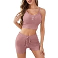 thumbnail image 2 of Yteetum Pajama Sets for Women 2 Piece Summer Sleeveless Spaghetti Strap Lace Trim Cami Crop Tops and Ruffle Shorts Lounge Sets Casual Solid Comfy Soft Sleepwear Pjs Two Piece Outfits, 2 of 6