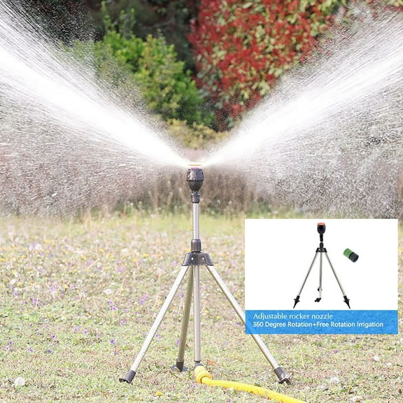 Kchsji Rotating Tripod Sprinkler Stainless Steel Rotary Irrigation Stand Adjustable 360° Automatic Watering for Garden Lawn Nursery Greenhouse Efficient Coverage Hot Day Mist Cooling