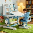 thumbnail image 2 of Floseru Upgraded Kid's Desk and Chair Set, Adjustable Children's Study Table with Bookshelf and Storage Drawer, 50-Degree Tiltable Desktop with Chair for Bedroom, 2 of 10