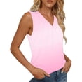 thumbnail image 4 of Mujeres sin mangas Tops de verano gradiente color fuera de posición impresión V-cuello blusa casual Mujeres V-cuello de verano Tops, 4 of 8