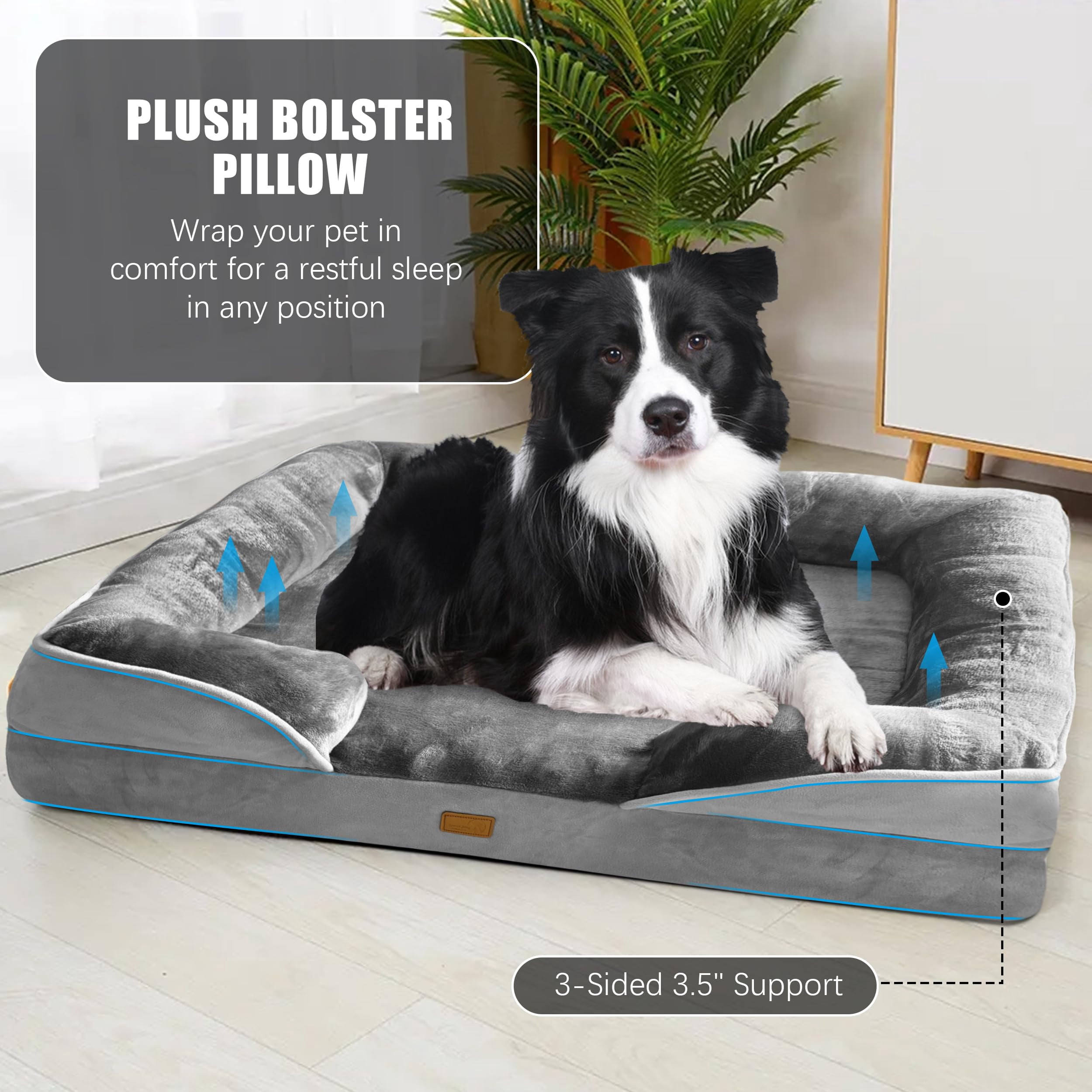 Dog Bed With Sides - Sofa Beds For Large Dogs  Supportive Foam Pet Couch Washable Removable Cover Waterproof Lining And Non-slip Bottom Grey L-plus