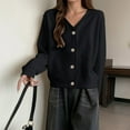 thumbnail image 3 of Womens Cropped Cardigans Fall V-Neck Long Sleeve Solid Button Down Open Front Bolero Coat, 3 of 6