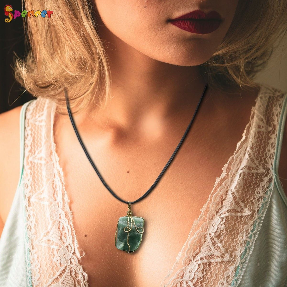 Dainty natural grape stone pendant necklace Minimalist Green stone sol –  PENFINE