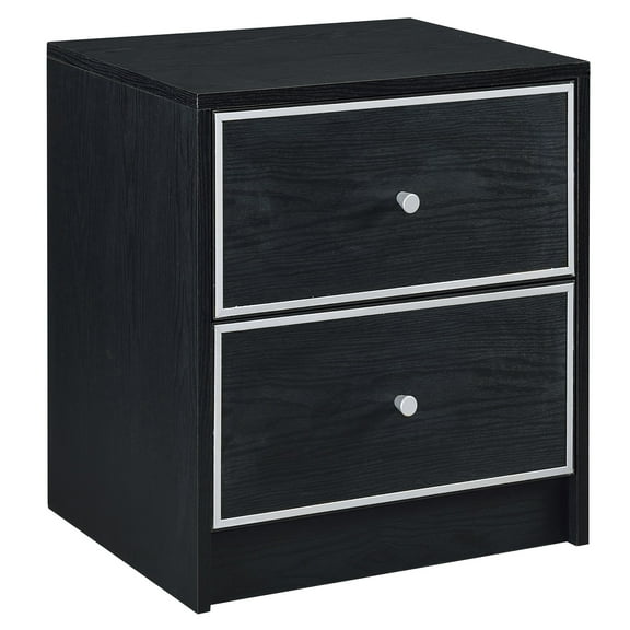 Modern 2-Drawer Nightstand with Storage - Black and Silver