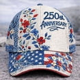 thumbnail image 4 of US Vintage Washed Style 250th Anniversary Hat, America 250 Year Anniversary Hats with Floral Flag Print, US 250th Anniversary Embroidered Detail Cap, Patriotic Baseball Cap, 4 of 9