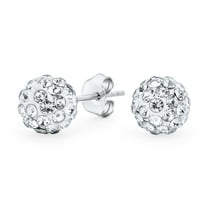 Bling Jewelry Womens Elegant Sterling Silver Drop Ball Earrings with 8MM Pave Crystals