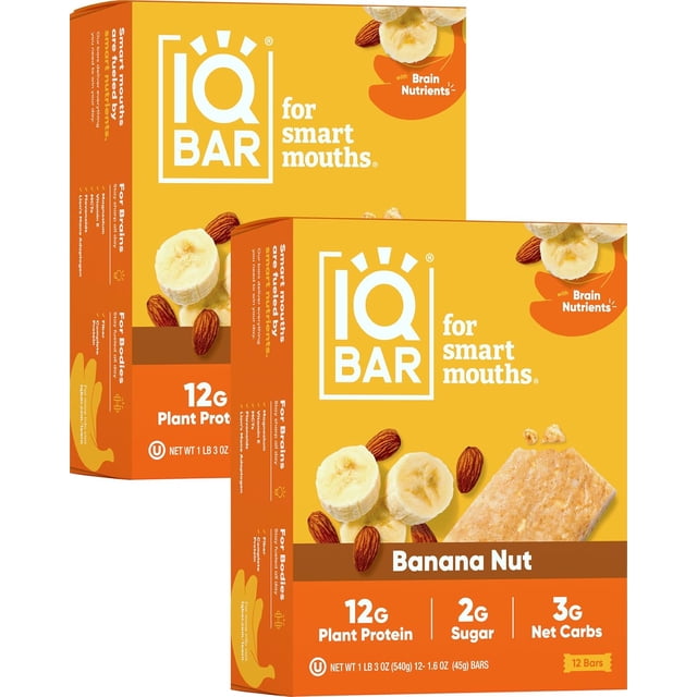 Brain and Body Plant Protein Bars - Almond Butter Chip - 12-Count Low Carb - Gluten Free, High Fiber, Vegan Snacks - Low Sugar Meal Replacement