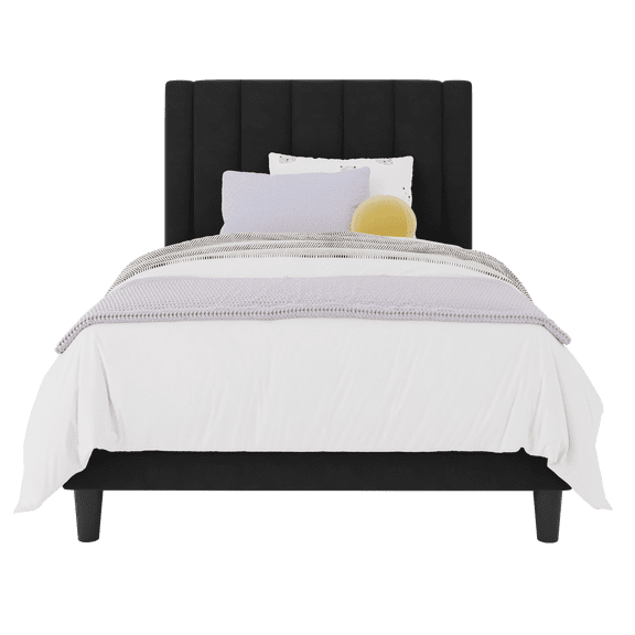 Einfach Twin Size Platform Bed Frame with Upholstered Velvet Headboard, No Box Spring Needed, Black