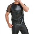 thumbnail image 5 of RYDCOT Mens Latex Short Sleeves Patent Leather Faux Leather Shorts Tight Fitting Suit Black Outfit Black, 5 of 9