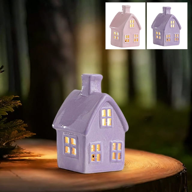Vacemry 2Pcs Ceramic Houses Figurines, Mini Village Scene Props in Colorful Ceramic, Tabletop Decor for Party Celebrations Christmas Village Desktop Shelf Mantel Display