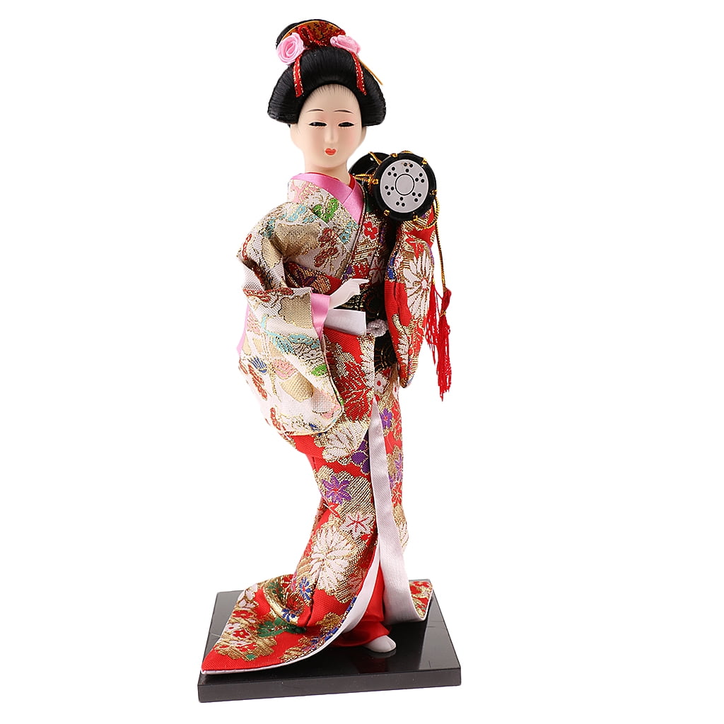 Japanese Brocade Kimono Kabuki Doll Geisha Ladies Figurine Statue Decor #3 
