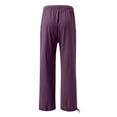 thumbnail image 4 of YIFUNIN Women's Cotton Linen Wide Leg Palazzo Pants with Elastic Waist & Button, Summer Casual Trousers with Side Pockets, Relaxed Beach Wear,Dark Purple L, 4 of 5