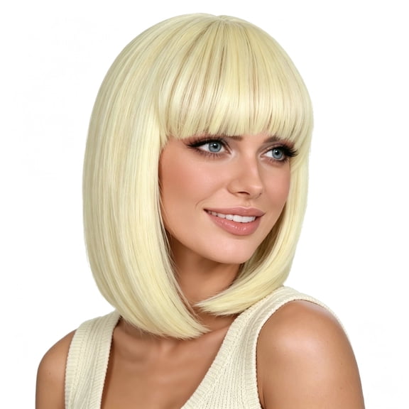 LOHXINHAIR Bob Wig Platinum Blonde Synthetic Hair Straight Shoulder Lengt Wig for Women